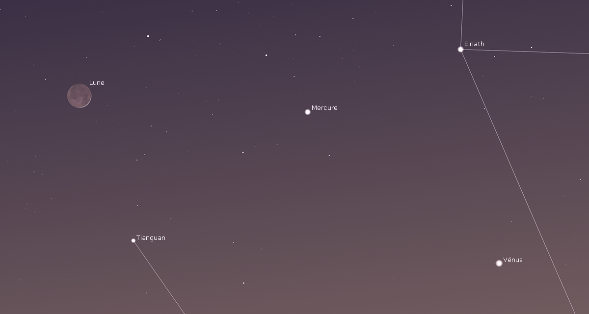 Conjonction Lune-Mercure-Vénus le 24 mai 2020 à 22h30min Temps légal