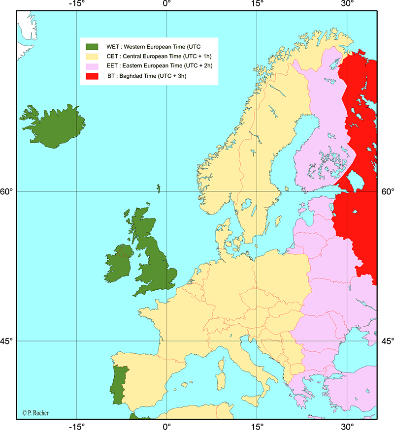 Décalage horaire en Europe.