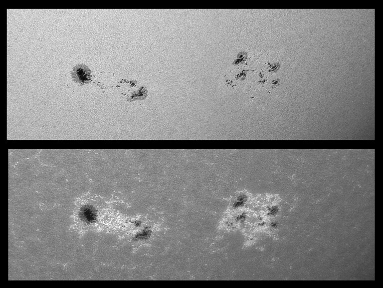 Zones actives dans différentes longueurs d’onde