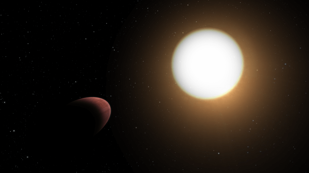 Vue d’artiste de l’exoplanète WASP-103b et de son étoile hôte