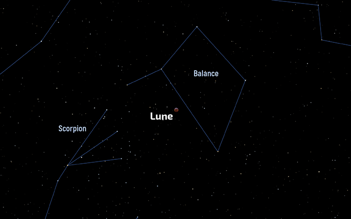 Position de la Lune à l’instant du maximum de l’éclipse totale du 16 mai 2022
