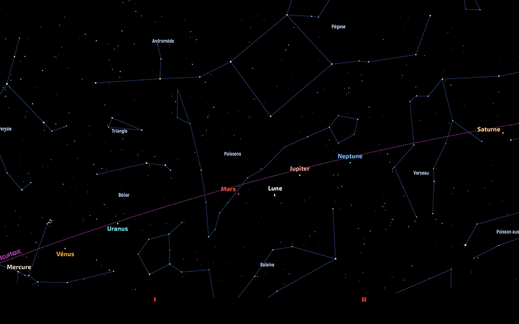 Le grand alignement de planètes du 22 juin 2022, à 5 h 00 en Temps légal français.