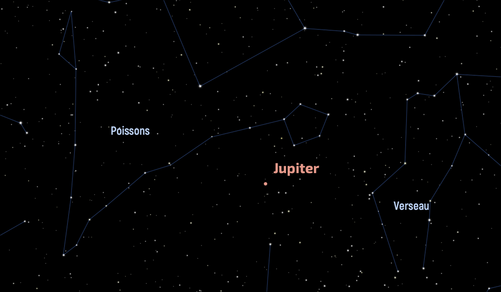 Jupiter dans la constellation des Poissons, le 15 octobre 2022, vers 22 h en Temps légal français