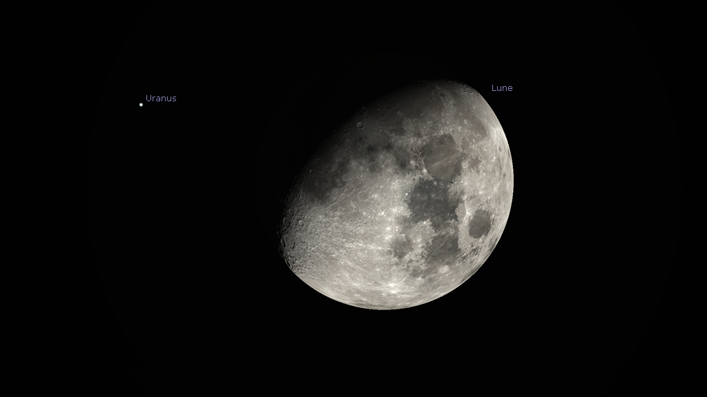 Conjonction entre Uranus et la Lune le 1er janvier 2023 à 22 h 52 min en Temps légal français