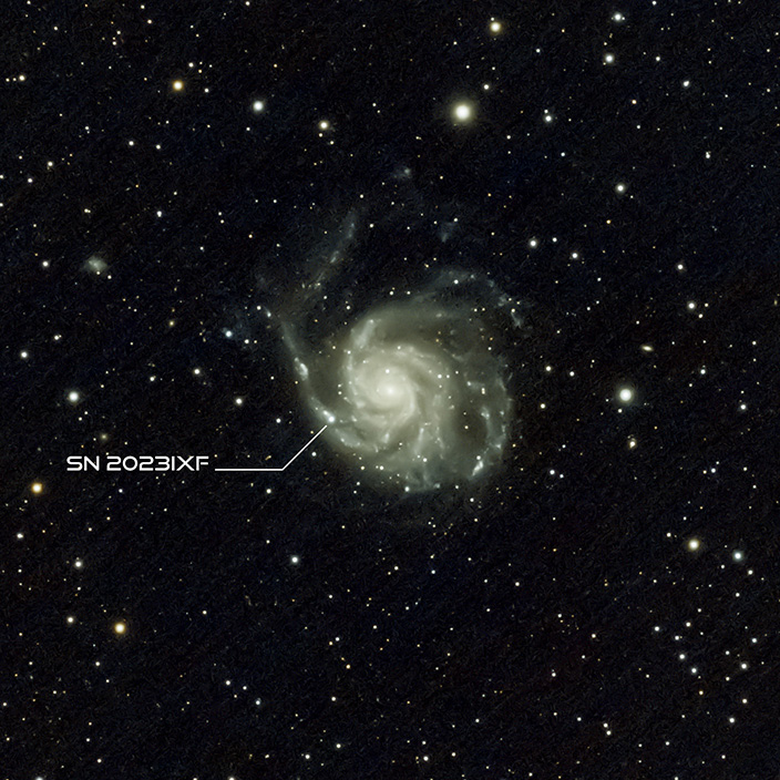 SN 2023ixf capturée par une lunette 60/600 avec près de 3 heures de pose sous le ciel préservé du Morvan